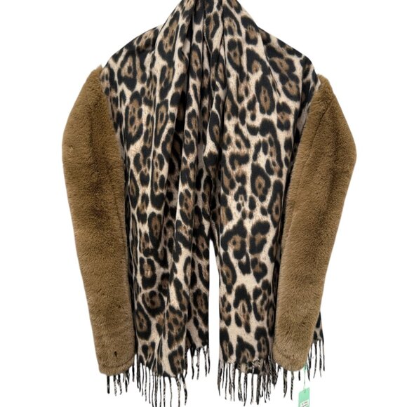 Faux Fur Leopard Wrap Womens Evening Scarf Shawl by Katier NWT 26x64 - Picture 2 of 12